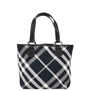 Burberry Check Tote Bag Black White Canvas Leather